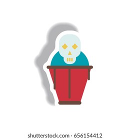 Vector illustration paper sticker Halloween icon coffin and skull