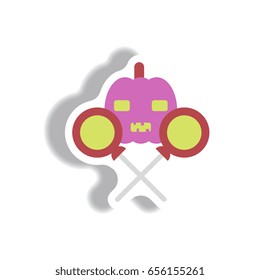 Vector illustration paper sticker Halloween icon pumpkin and candy