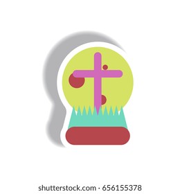Vector illustration paper sticker Halloween icon moon and cross