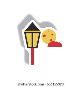Vector illustration paper sticker Halloween icon Street Light and moon