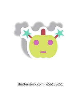 Vector illustration paper sticker Halloween icon pumpkin with stars