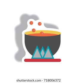 Vector illustration paper sticker Halloween icon Magic kettle with potion