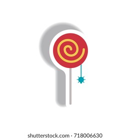 Vector illustration paper sticker Halloween icon candy and spider