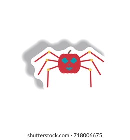 Vector illustration paper sticker Halloween icon spooky pumpkin spider