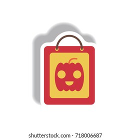 Vector illustration paper sticker Halloween icon pumpkin on bag