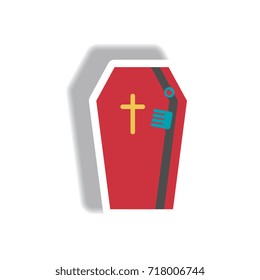 Vector illustration paper sticker Halloween icon coffin with cross