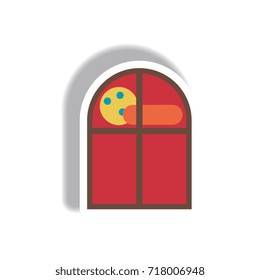 Vector illustration paper sticker Halloween icon cloud and full moon seen from a window