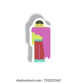 Vector illustration paper sticker Halloween icon little boy wearing halloween costume