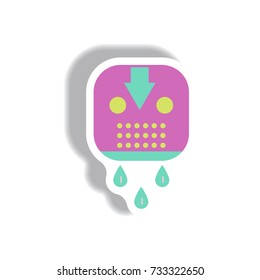 Vector illustration paper sticker Halloween icon Bloody Hockey Mask