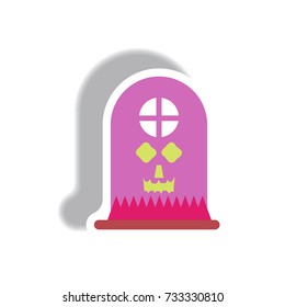 Vector illustration paper sticker Halloween icon grave monument with spooky smile