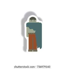 Vector illustration paper sticker Halloween icon little boy wearing halloween costume