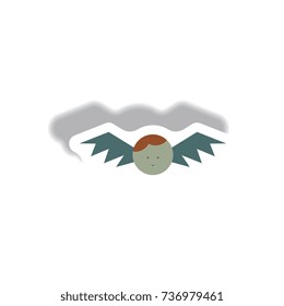 Vector illustration paper sticker Halloween icon Bat with vampire head