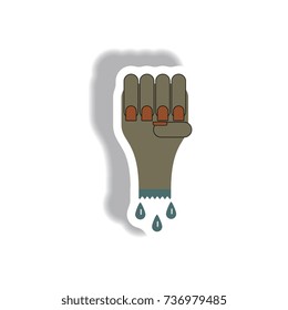 Vector illustration paper sticker Halloween icon bloody zombie undead hand