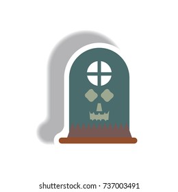 Vector illustration paper sticker Halloween icon grave monument with spooky smile