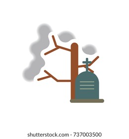 Vector illustration paper sticker Halloween icon grave monument with cross