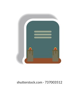 Vector illustration paper sticker Halloween icon grave monument with candles