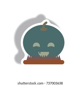 Vector illustration paper sticker Halloween icon smiling pumpkin