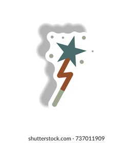 Vector illustration paper sticker Halloween icon Magic wand
