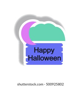 Vector illustration paper sticker happy halloween and moon