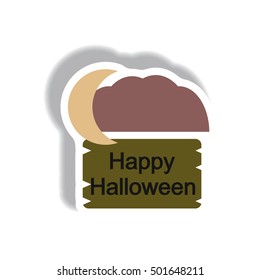 Vector illustration paper sticker happy halloween and moon