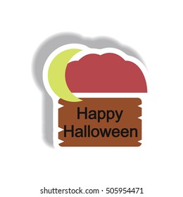 Vector illustration paper sticker happy halloween and moon