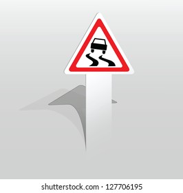 Vector illustration of paper sticker with slippery road sign