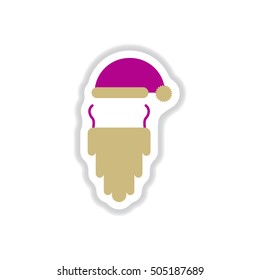 Vector illustration in paper sticker style Accessories Santa Claus (hat and beard)