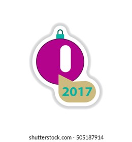 Vector illustration in paper sticker style Christmas ball and new 2017 year