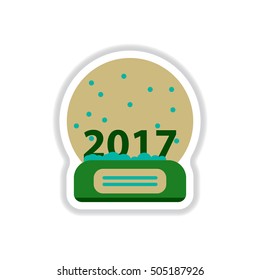 Vector illustration in paper sticker style Merry christmas glass ball with new 2017 year