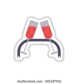 Vector illustration in paper sticker style New Year Celebration two glasses of champagne