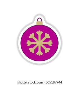 Vector illustration in paper sticker style Christmas ball and snowflake