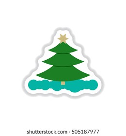 Vector illustration in paper sticker style christmas tree with star