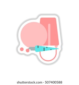 Vector illustration in paper sticker style Snowman head with carrot and bucket