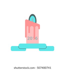 Vector illustration in paper sticker style candle with year number