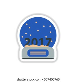 Vector illustration in paper sticker style Merry christmas glass ball with new 2017 year