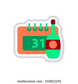 Vector illustration in paper sticker style christmas calendar and bottle of wine