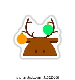 Vector illustration in paper sticker style deer decorated with christmas balls