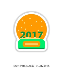Vector illustration in paper sticker style Merry christmas glass ball with new 2017 year