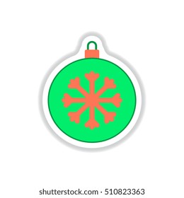 Vector illustration in paper sticker style Christmas ball and snowflake