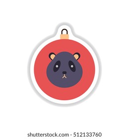 Vector illustration in paper sticker style Christmas ball with panda face