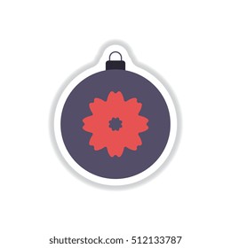 Vector illustration in paper sticker style Christmas ball with flower