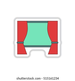 Vector illustration in paper sticker style movie screen with blinds