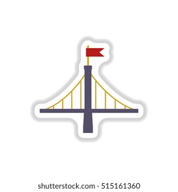 Vector illustration in paper sticker style metal bridge with flag