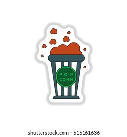 Vector illustration in paper sticker style Cinema Popcorn