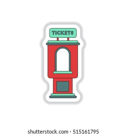 Vector illustration in paper sticker style cinema ticket booth
