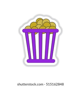 Vector illustration in paper sticker style Cinema Popcorn