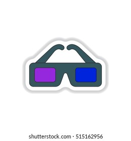 Vector illustration in paper sticker style 3d cinema glasses