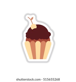 Vector illustration in paper sticker style cherry cupcake