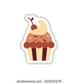 Vector illustration in paper sticker style cherry cupcake