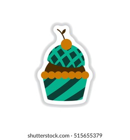 Vector illustration in paper sticker style cherry ?upcake